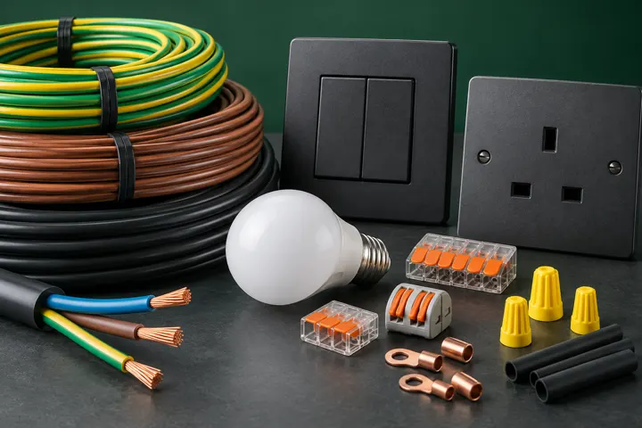 Kablo, anahtar, priz ve bağlantı elemanlarından oluşan elektrik ürünleri